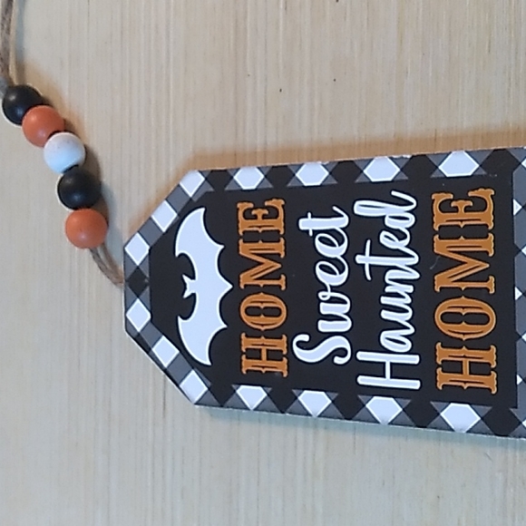 2 Wooden Signs Home Sweet Haunted Home.  3x5.5 inches w Bat - Picture 3 of 4